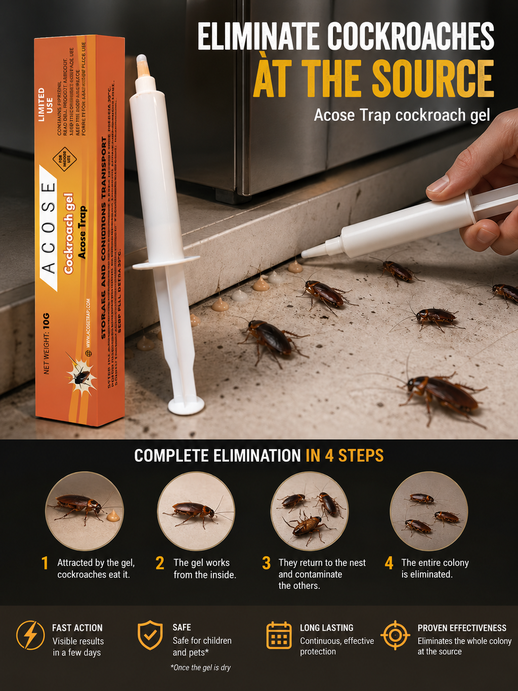 Acose Trap cockroach gel – original product image translated into English